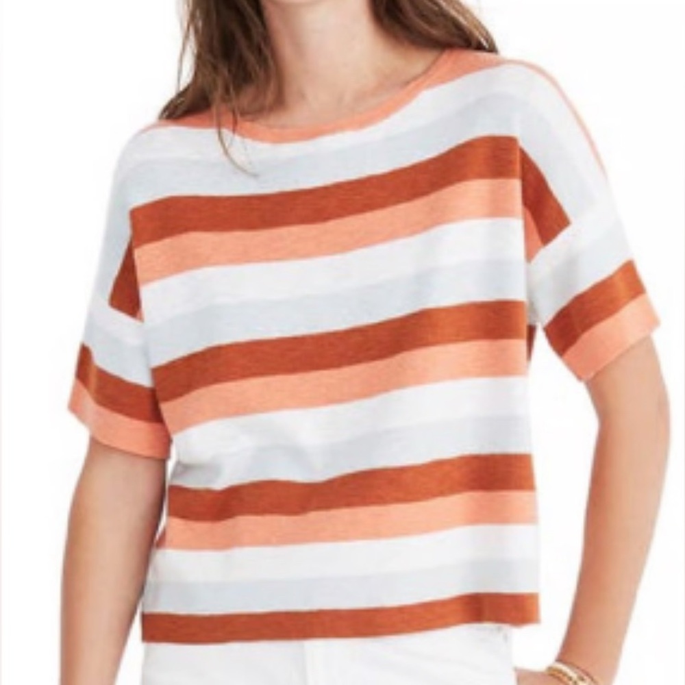 Madewell Orange and Brown Striped Knit Short-Sleeve Top - Size XXS